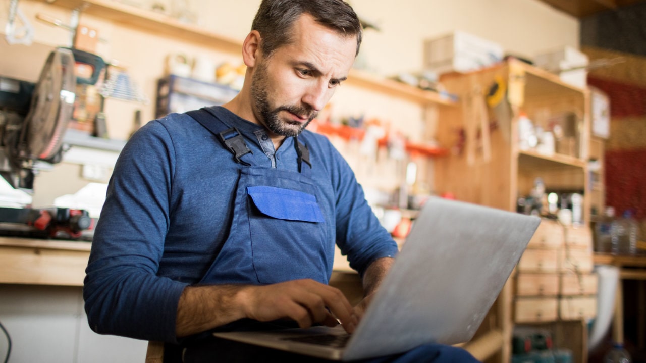 man working from home