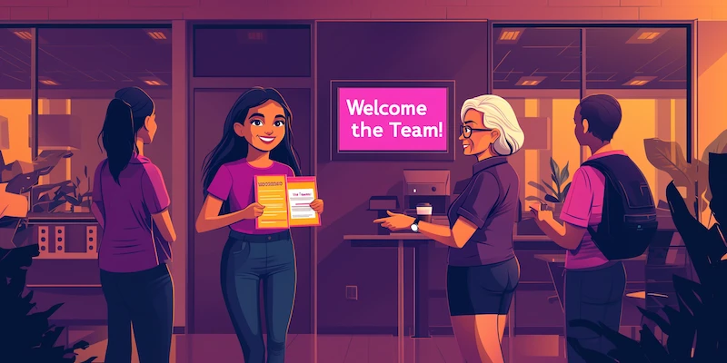 Welcoming onboarding scene illustrating the final and vital hiring process step.